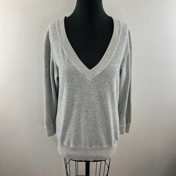 VTG Juicy Couture Gray Sweater Heather Velour V-Neck Knit Fleece Size Large L - Picture 2 of 10